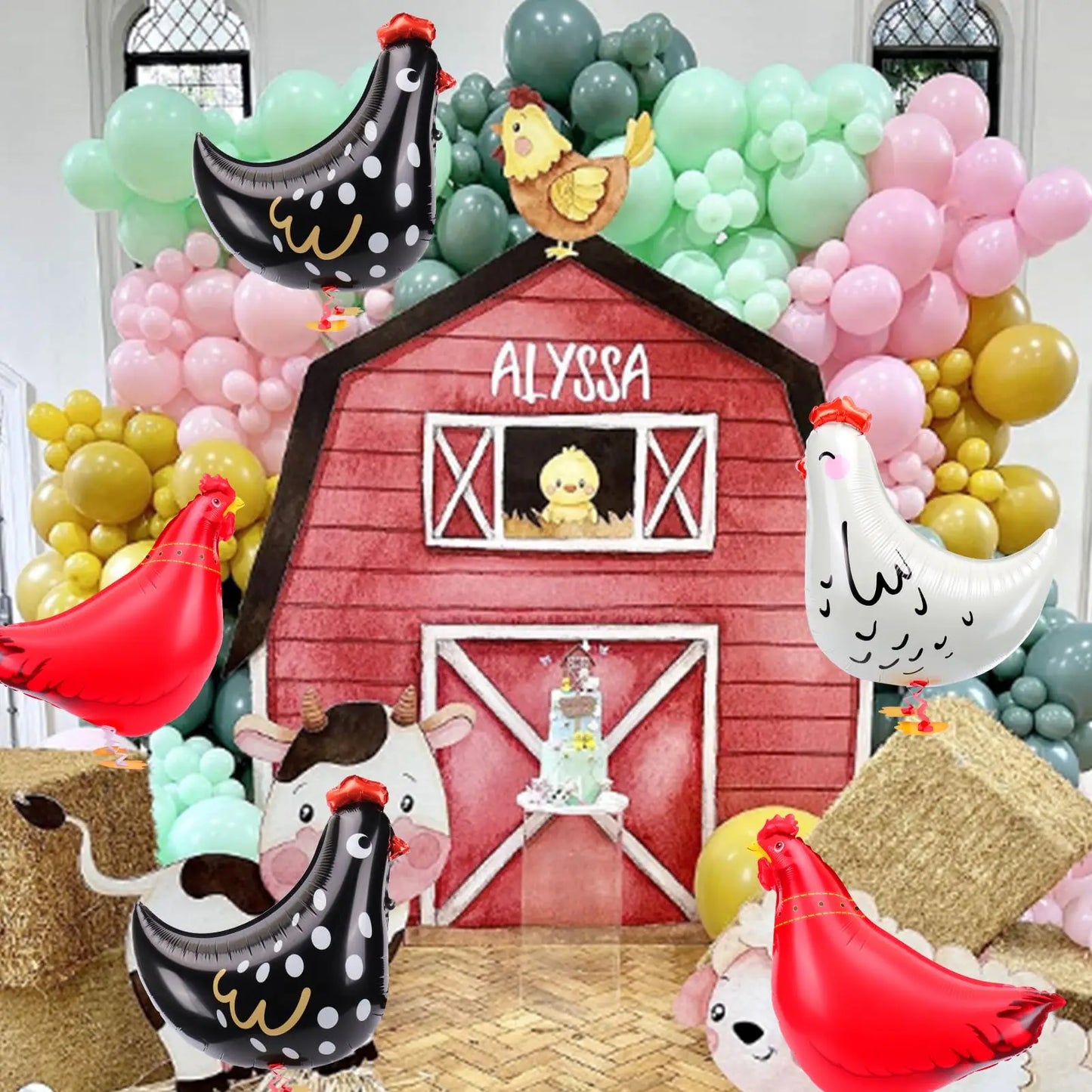 9PCS Animal Balloon Farm birthday decorations, 3 styles Chicken walking Balloon Animal Balloon Farm party decorations farm