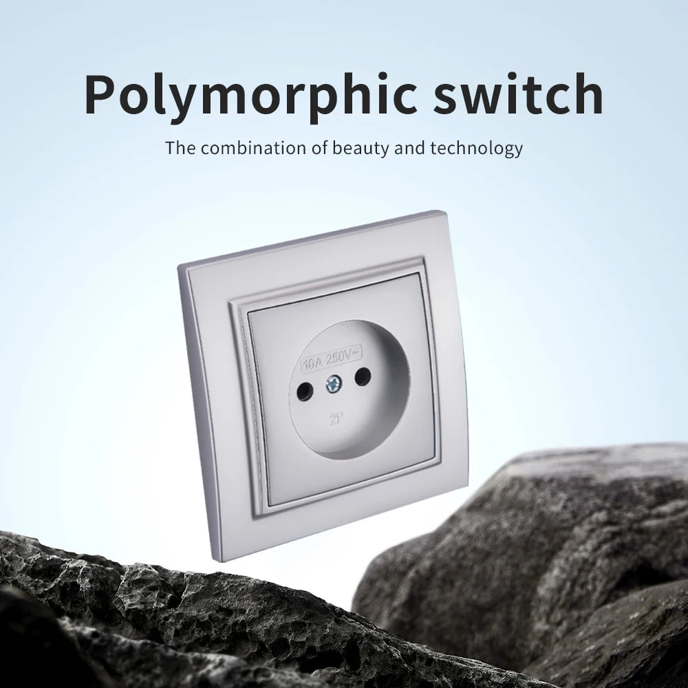 Silvery Electrical Outlets Power Sockets 250V EU Standard Wall Embedded Flame Retardant AC Not Ground Plugs Socket Paint Plastic