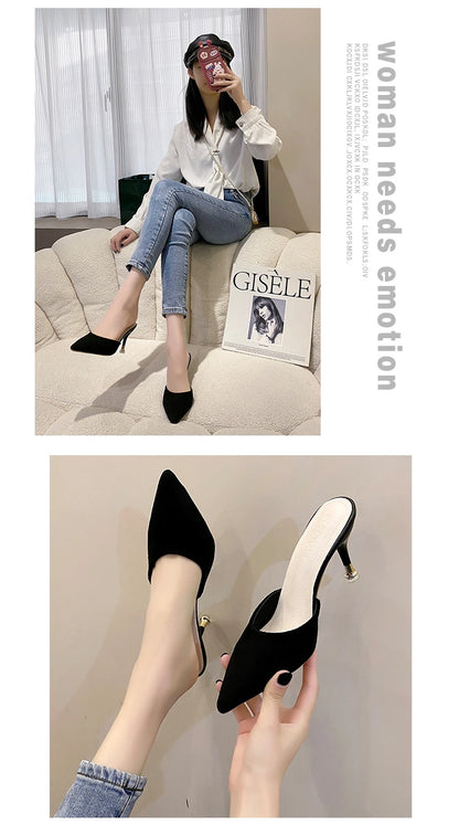 New Women's Slippers High Heel Closed Pointed Toe Shoes Sexy Ladies Heeled Sandals for Women