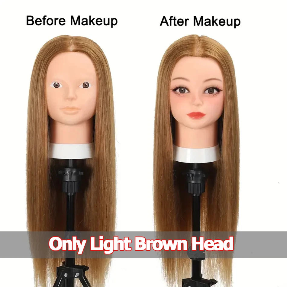 Cosmetology Mannequin Head with 80% Real Hair For Hairdresser Training Practice Long Straight Human Hair Mannequin Doll Head