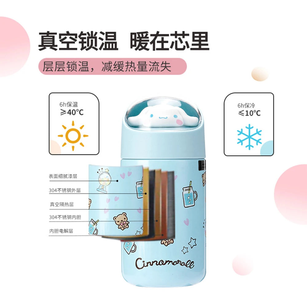 Sanrio Stainless Steel 304 Thermos Kawaii 280ML Hello Kitty Cinnamoroll Melody Vacuum Flask Water Bottle Tumbler Girls Gifts