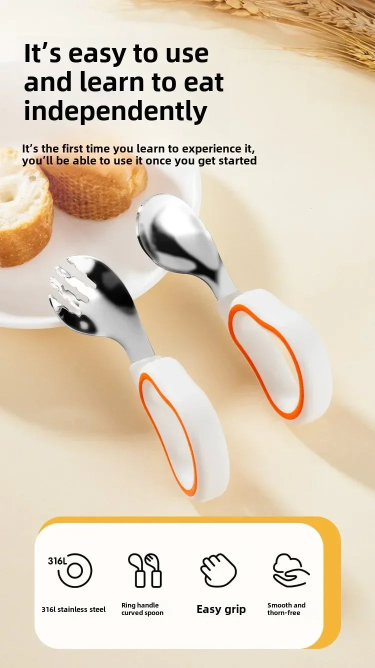Baby Eating Training Soft Silicone Spoon Fork Cutlery Toddler Baby Feeding Utensils Cutlery Children Tableware Kids Fork Sets