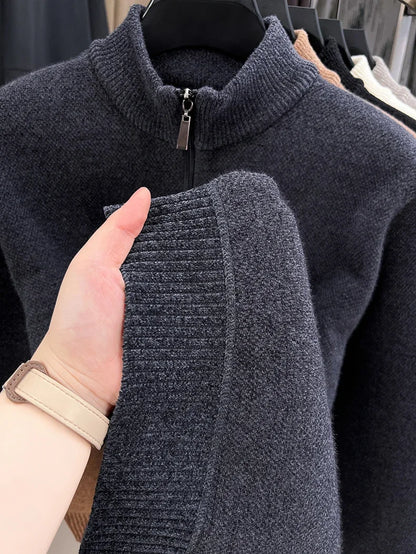 Winter Men's Ferret Fleece Embroidered Zipper Stand Up Collar Head Knitwear Plush Thick Soft Sweater  Mens Clothes  Pull Coreen