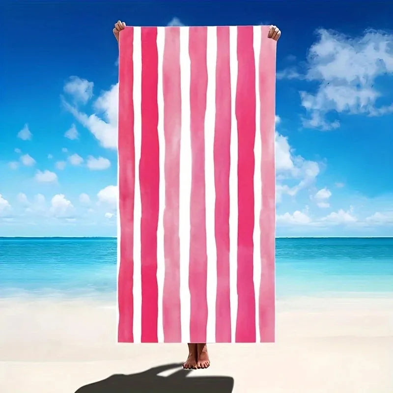 Oversized Beach Towel 280g/㎡ Microfiber, Rainbow Quick-Dry for Pool Travel, Tropical Design, Fade-Resistant & Washable