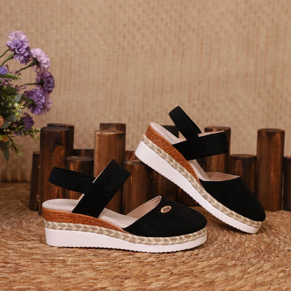 Summer Women Linen Plain 6cm Wedge Sandals Handmade Ladies Casual Comfortable womens shoes