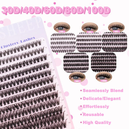 DIY Lash Extension Kit Lash Clusters Eyelash Extension Individual Lashes Kit with Lash Bond & Seal Remover Tweezers