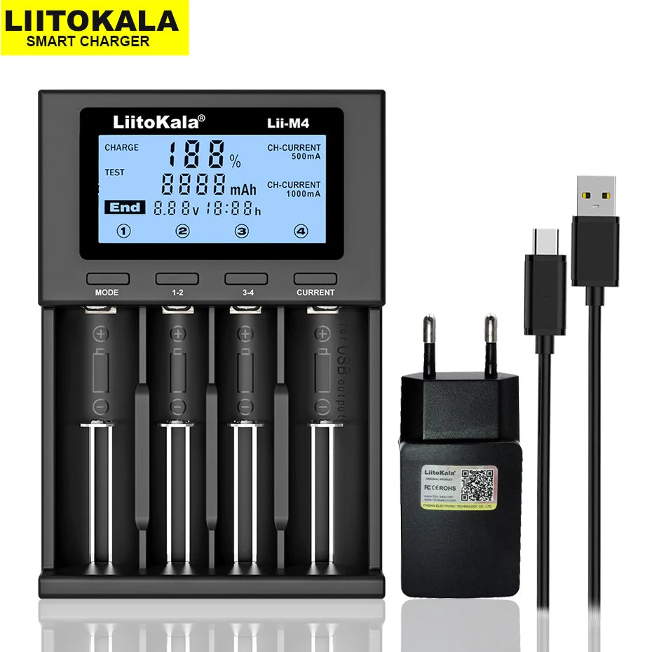 LiitoKala Lii-M4 Lii-CH4 18650 Charger LCD Display Universal Smart Charger Test Capacity 26650 18650 21700 AA AAA Battery 4slot