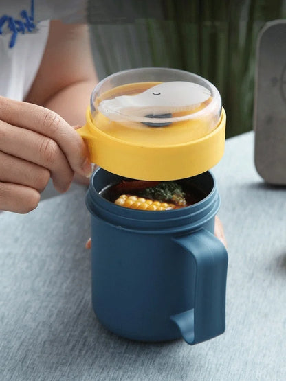500ML Portable Breakfast Cup Oatmeal Cup Cereal Nut Yogurt Mug Snack Cup Soup Mug Microwave with Lid Spoon for Kitchen Tools