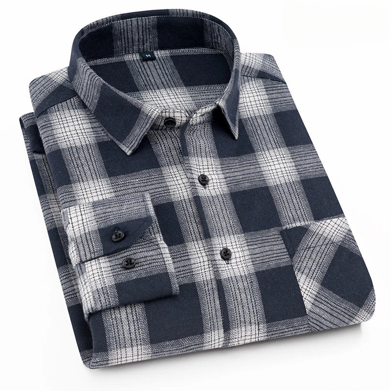 40%cotton fashion korean populasr clothes Casual plaid long-sleeve shirts for men slim fit plain shirt social streetwear tops