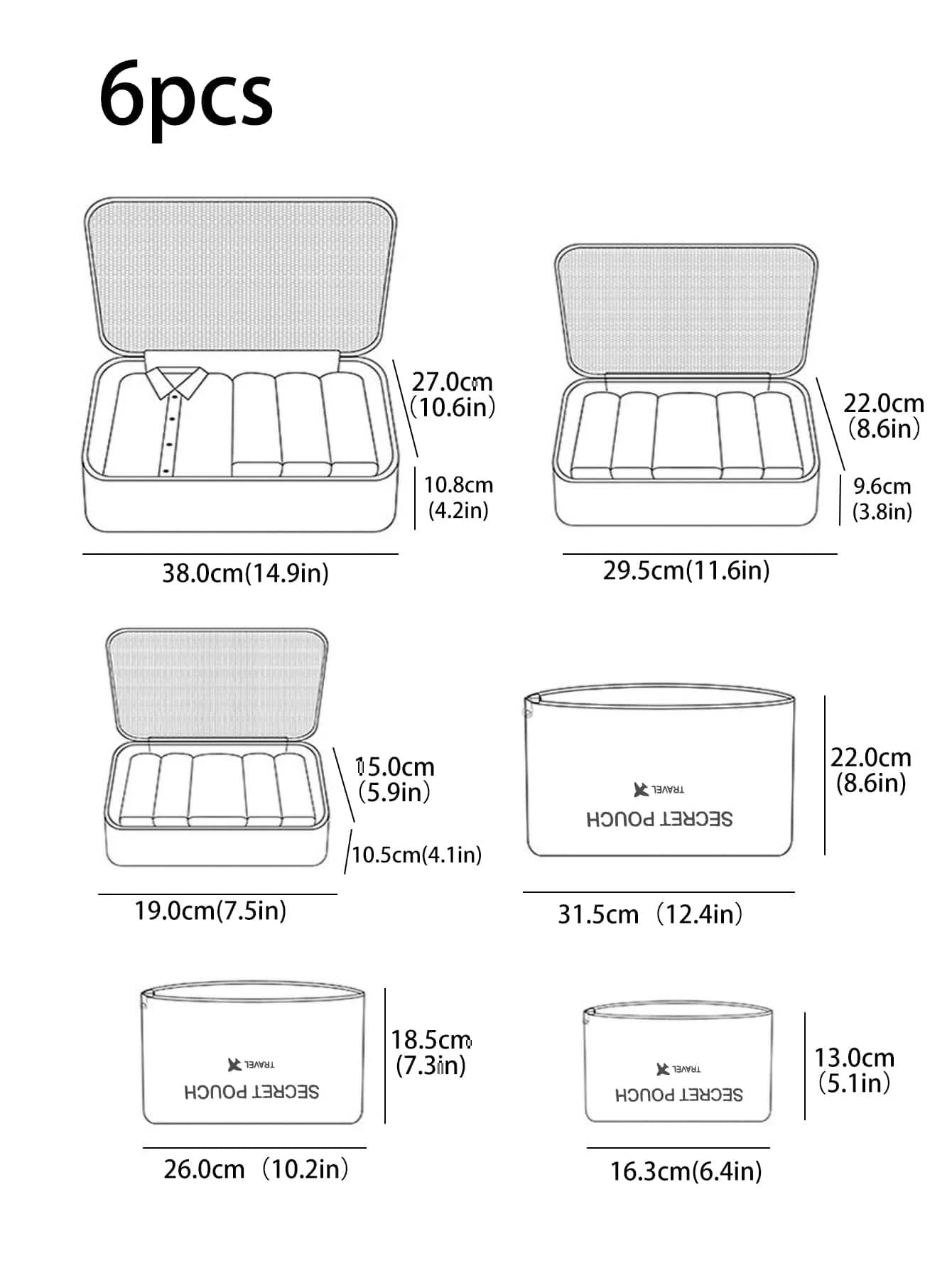 6PCS Packing Cubes for Travel Luggage Organiser Bag Compression Pouches Clothes Suitcase Packing Organizers Storage Bags for Tra