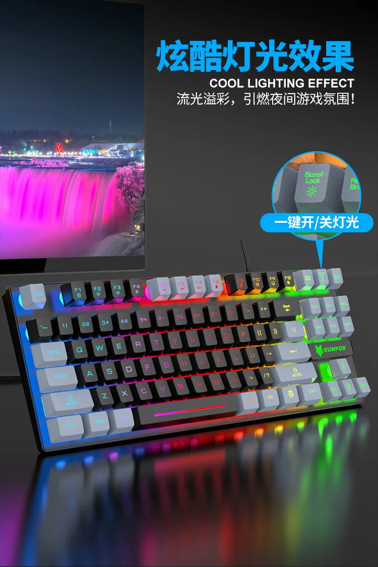 Keyboard 87 Keys 80% Layout Spanish Russian Korean Arabic Gaming Keyboard USB Wired RGB Light Float Keycap Ergonomics Design K10