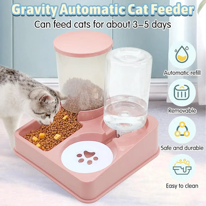 Automatic Pet Feeder Water Dispenser Set 2 In 1 Tilted Automatic Pet Food And Water Feeder Gravity Food Feeder and Waterer