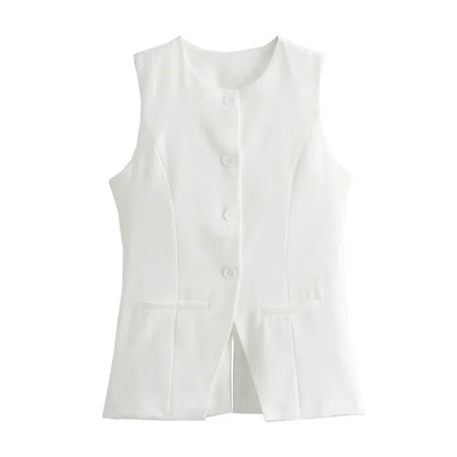 2025 Office Blazer Vest | 2-Color Stretch Waistcoat for Summer Women Workwear | Breathable Linen with Hidden Pockets