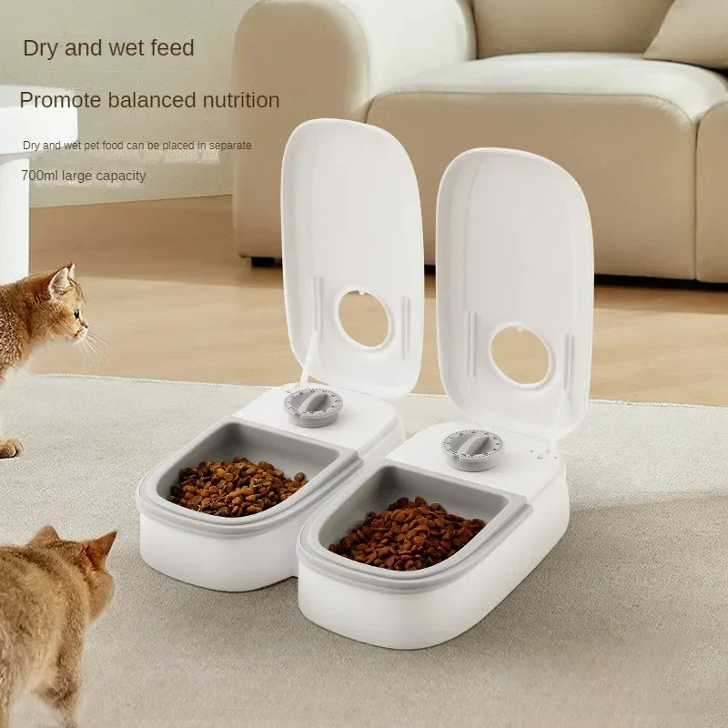 Automatic Pet Feeder Wet Dry Food Smart Timed Meal Dispenser Freshness Preservation Dual Trays Anti-Jamming Easy-Clean Cats Dogs
