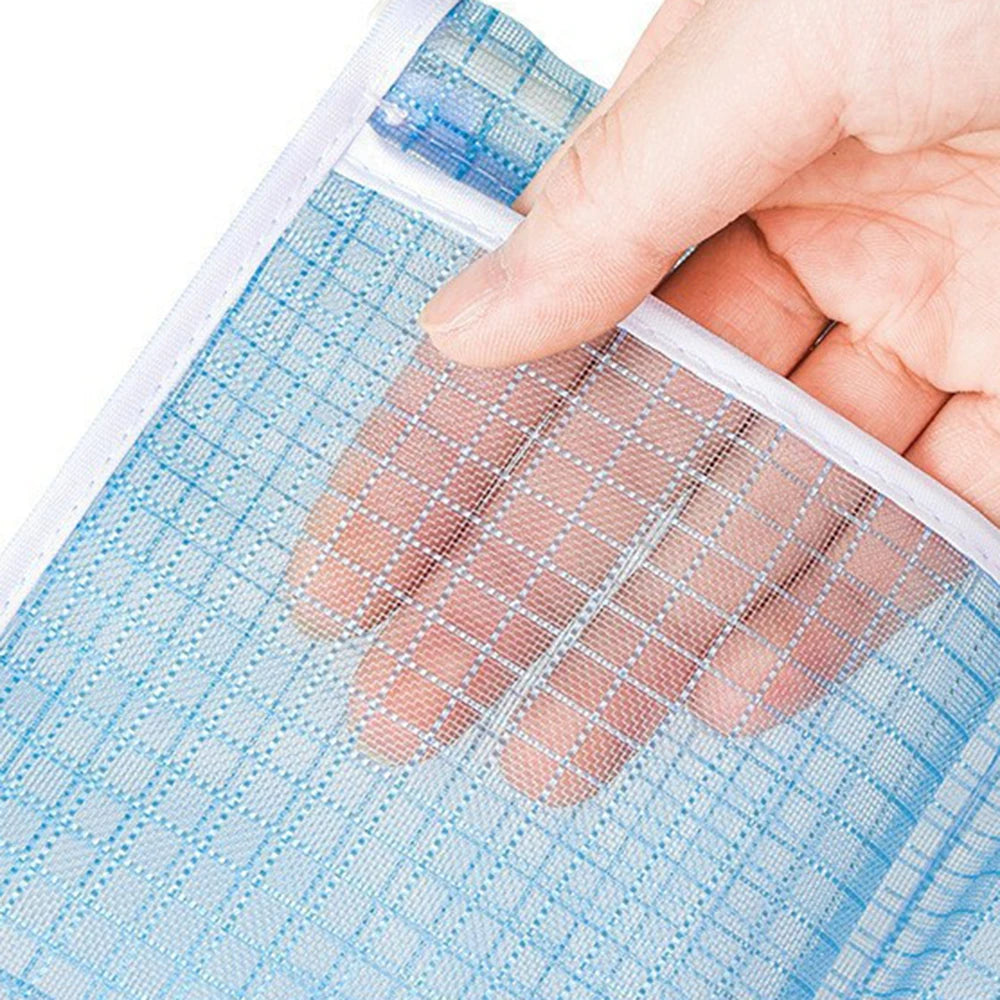 Dual Compartment Fridge Hanging Organizer - Mesh Storage Bags for Fruits/Snacks, No Hook Space Saving Bin with Clear Window