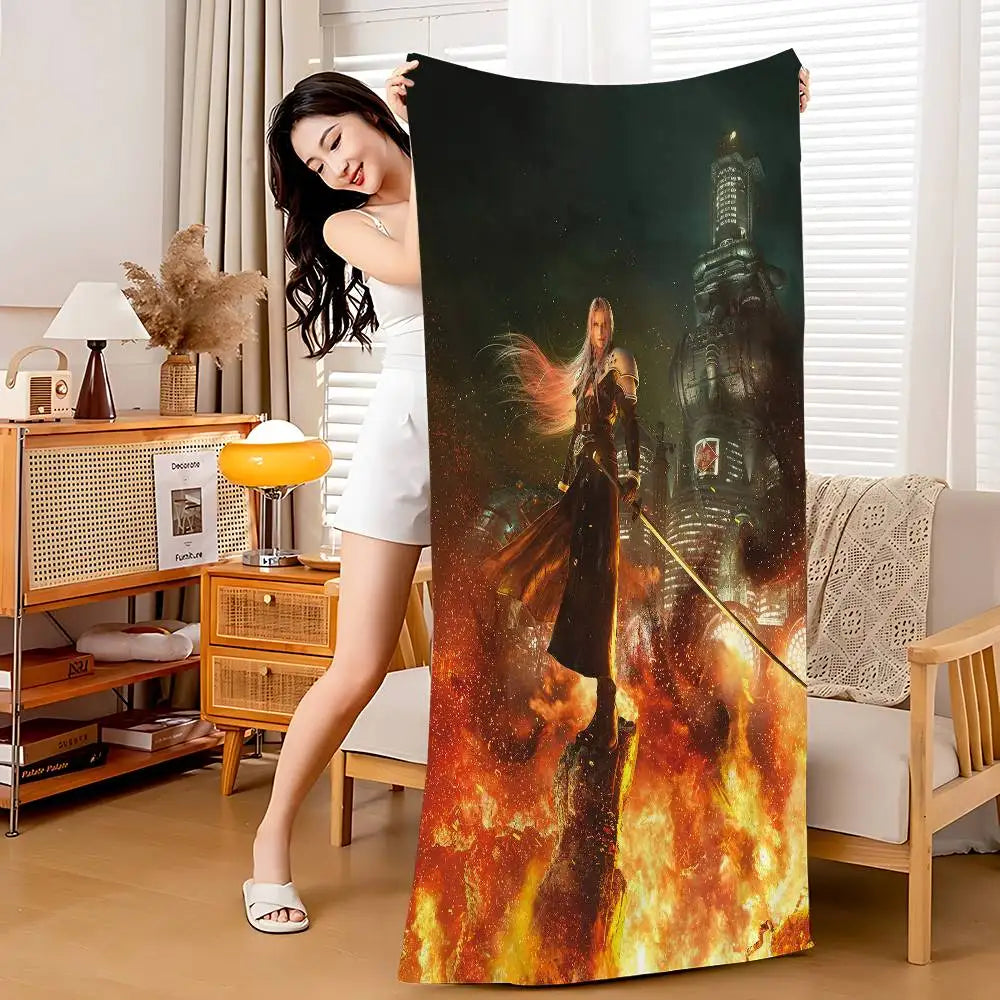 Video Games Final F-Fantasy Cartoon Beach Towel Cute Kawaii Room Decor Bath Girls Children Hand Towels For Bathroom Shower