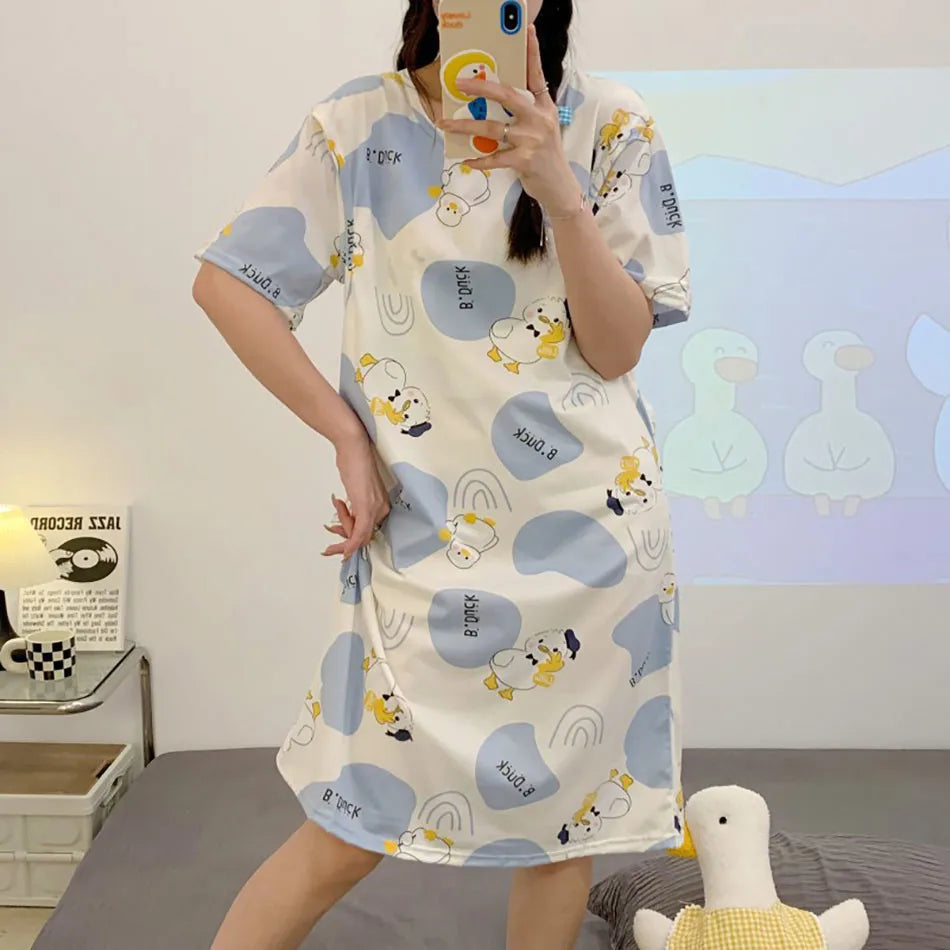 Maternity Clothings Nursing Dresses Breastfeeding Sleepwear Pattern Printing Cheerful and Lively Girl Feeling for Pregnant Women