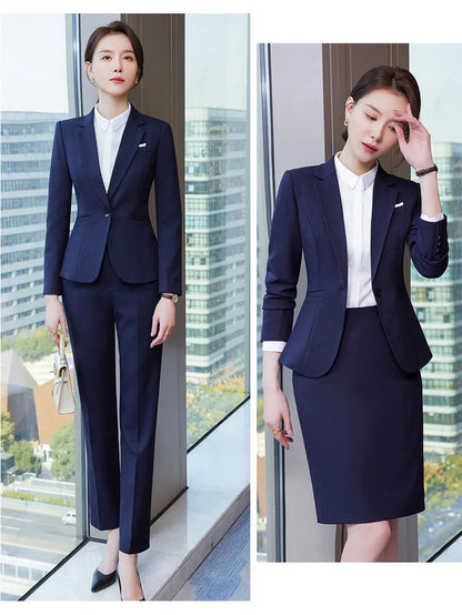 Ladies Office Work Wear Blazers Formal OL Styles Business Suits Pants and Jackets Coat Spring Autumn Professional Career Set