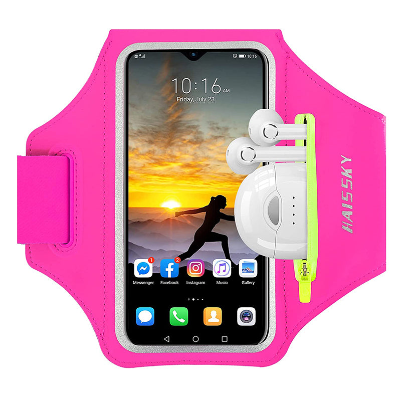 HAISSKY Zipper Pocket Running Sports Armband For iPhone 16 15 14 13 12 11 Pro Max 15 Plus Belt On Hand Phone Brassard Bags