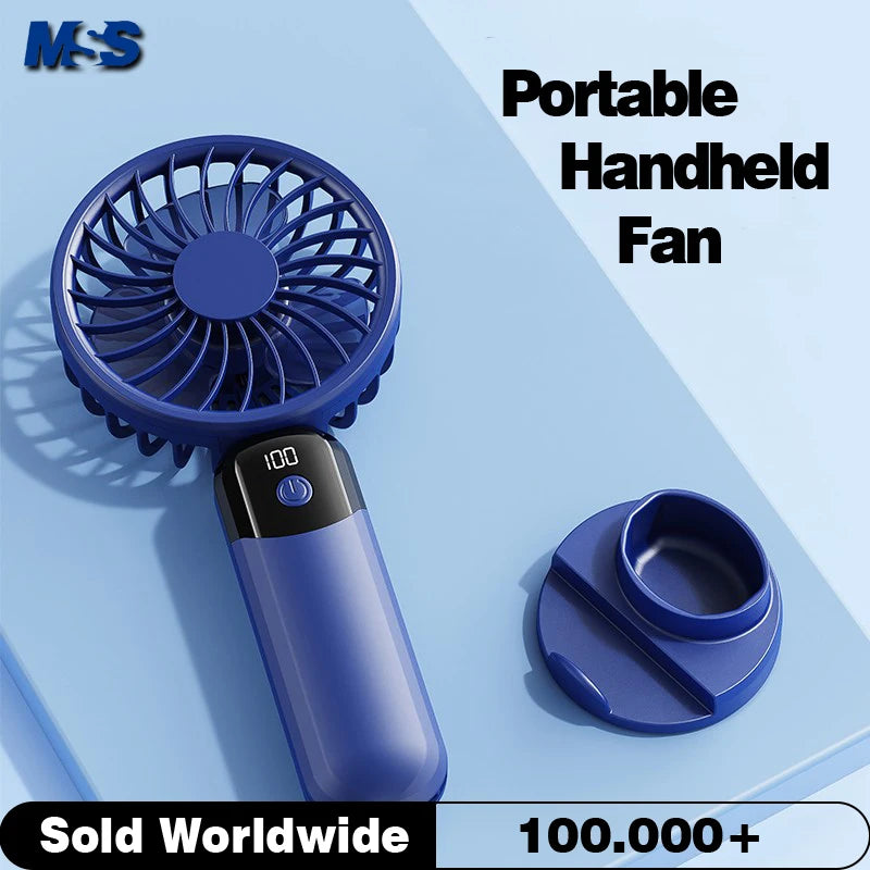 Portable Handheld Fan-LED Display Usb Fan, 6-Speed Wind, Rechargeable Portable Fan, Mini Fan for Home/Camping/Office