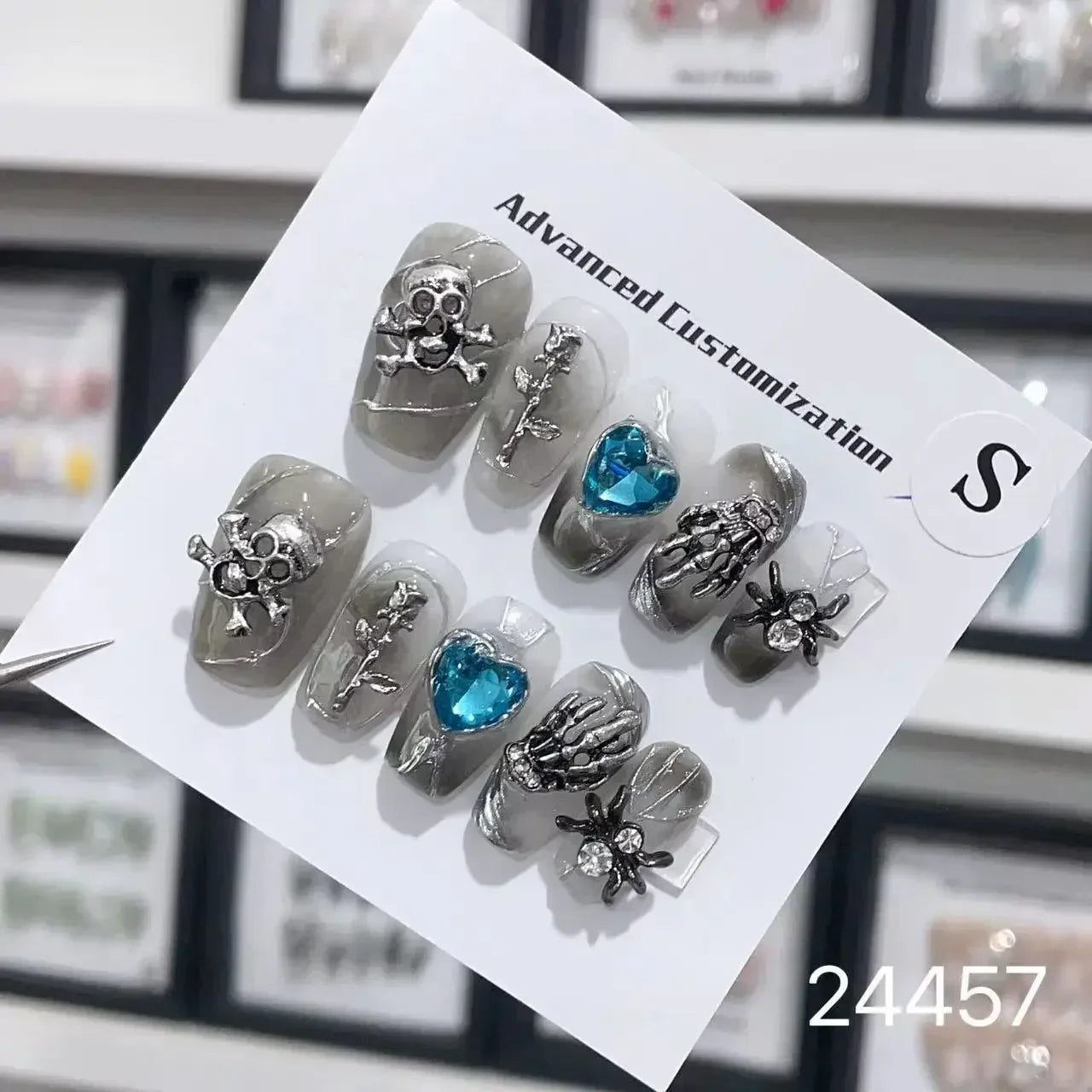 10Pcs Short Press On Nails y2k Star Rhinestone Design Handmade Press On nails Luxury With Design Full Cover Removable Fake Nails