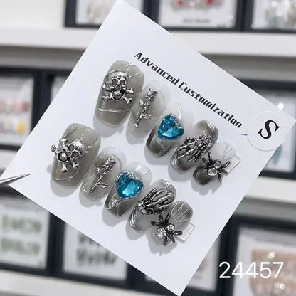 10Pcs Short Press On Nails y2k Star Rhinestone Design Handmade Press On nails Luxury With Design Full Cover Removable Fake Nails