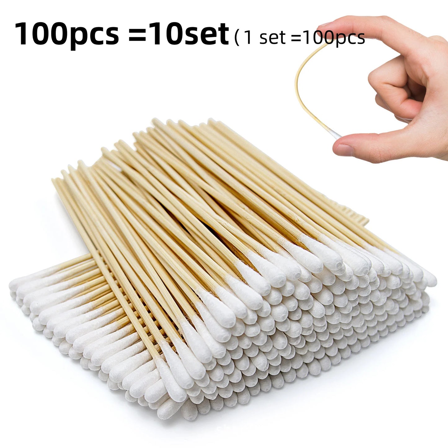 100/300PCS 6 Inch Precision Tips Cotton Swabs - Long Wooden Stick Cotton Buds Pointed Cotton Swabs With Case - Cotton