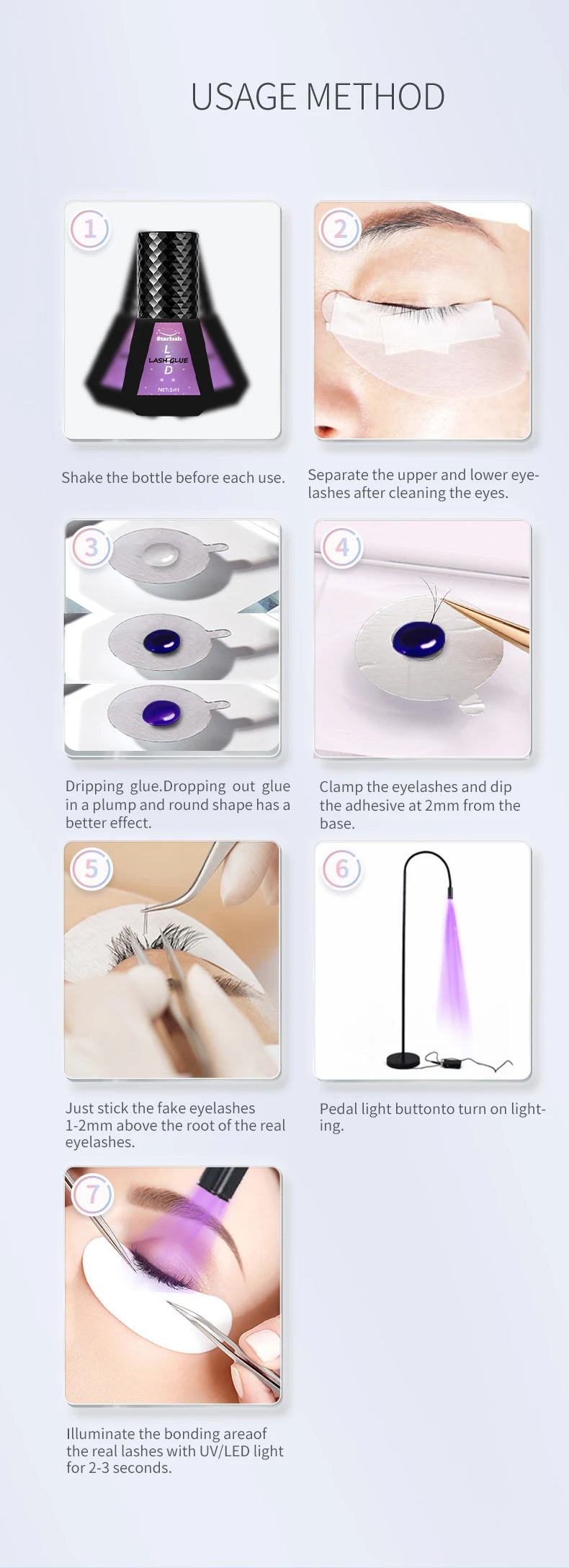 Starlash UV - 005 LED Lash Extension Glue | 1s/2s Fast Cure | 7 - 10 Weeks Hold | Waterproof & Sensitive - Safe