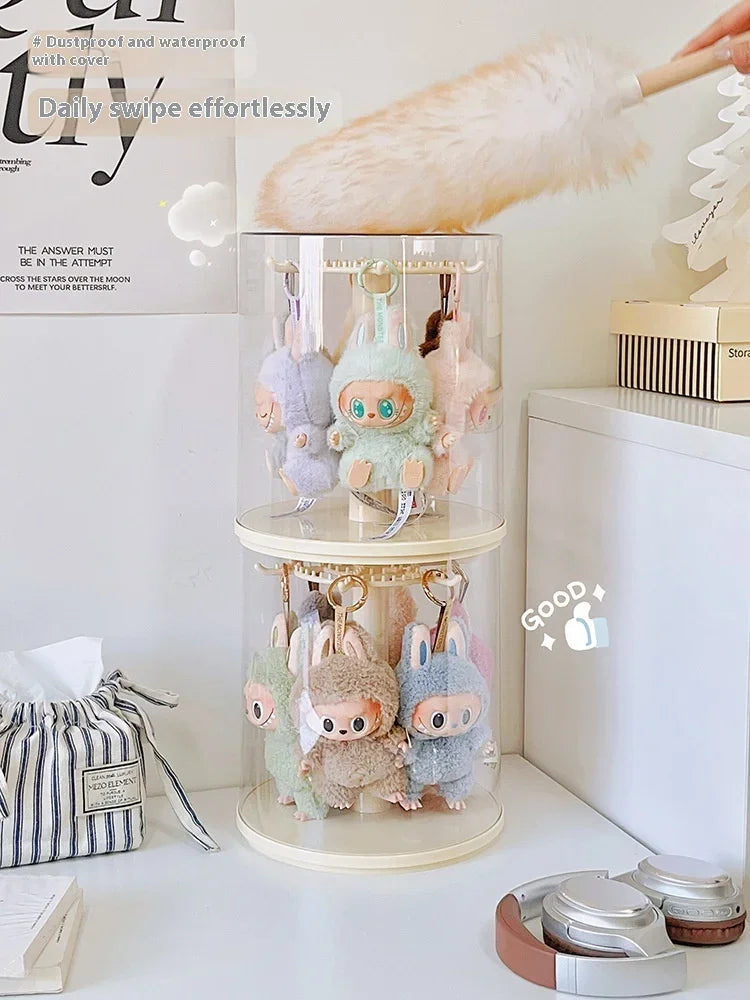 Labubu pendant display box, rotatable transparent Labubu doll, handmade blind box, storage display stand, decorative ornaments,