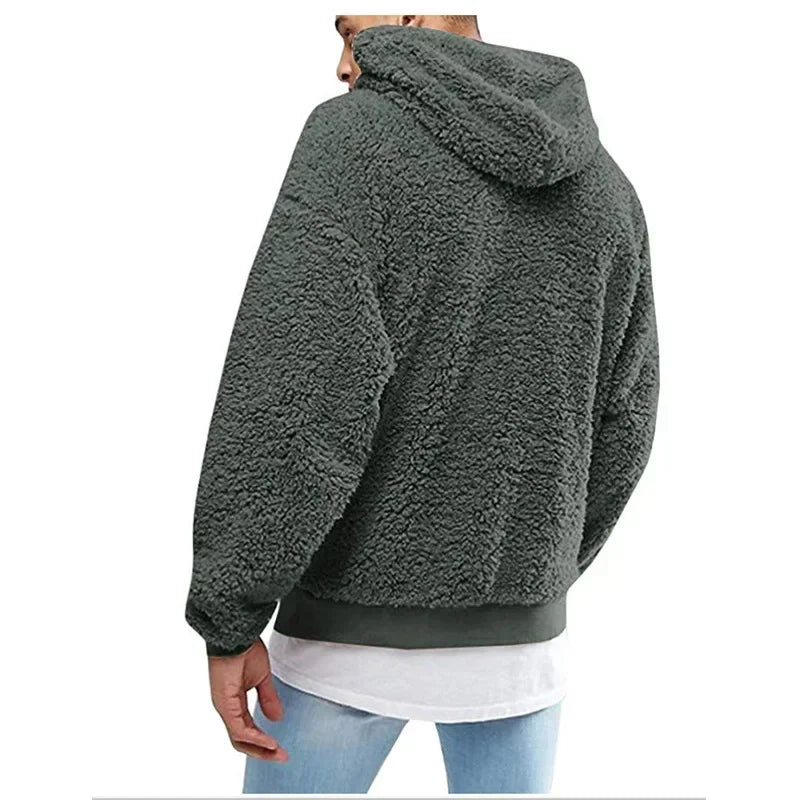 2024 Autumn Winter Men's Tops Plush Hooded Sweater Fashion Solid Warm Hoodies Y2K Streetwear in Hooded Sweatshirts Mens Clothes