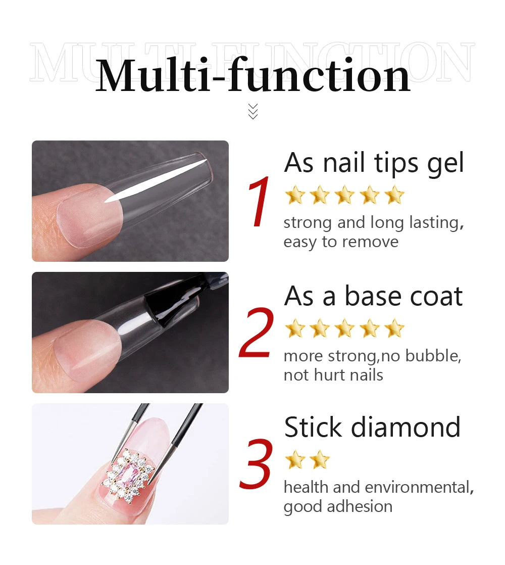 AWStorG 15ML Nail Tips Glue Gel For Falses Nail Tips Fast Extension 3 IN 1 Function Nails Art Transparent Gel Polish Soak Off UV