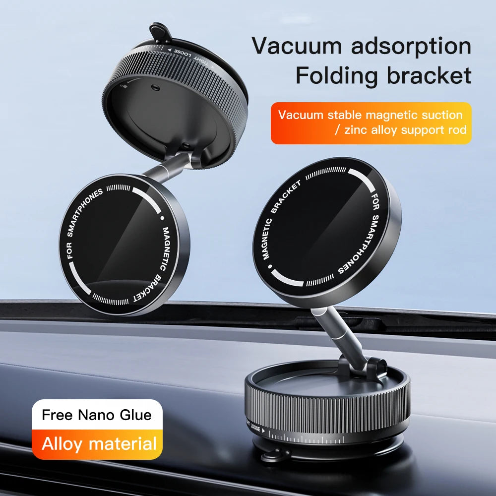 Foldable Magnetic Car Phone Mount with 360° Rotation & Vacuum Suction for Secure, Hands-Free Phone Holder