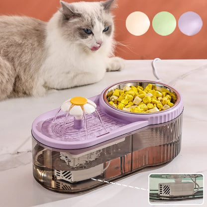 Automatic Cat Feeder Water Fountain With Large Capacity Flower Design Silent Pet Feeding System With Filter For Cats And Dogs