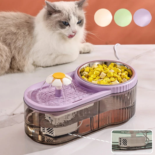 Automatic Cat Feeder Water Fountain With Large Capacity Flower Design Silent Pet Feeding System With Filter For Cats And Dogs