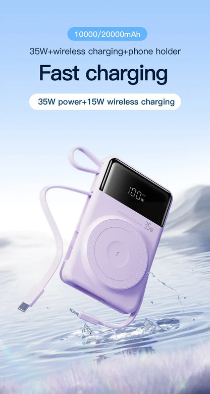 New Portable Built in Cables Magnetic Wireless Power Bank PD35W Fast Charging 20000mAh Large Capacity Powerbank for iPhone 16 15