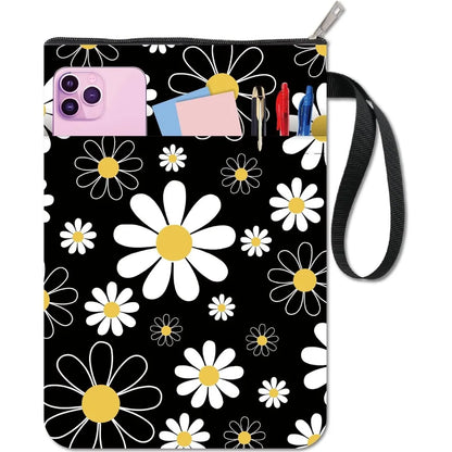 Flower Book Covers Daisy Book Protector Black Vintage Book Sleeve for Paperbacks Washable Fabric Cloth Book Cover with Zipper