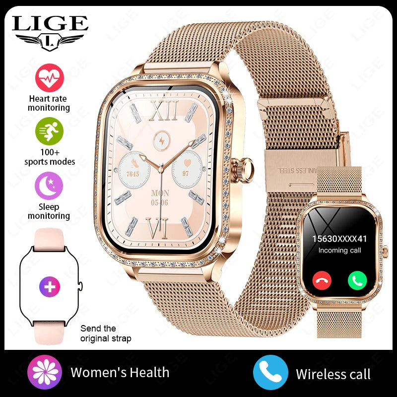 LIGE Fashion Ladies Smartwatch Women's Health Bluetooth Call Waterproof Watches Health Sports Best Friend's Smartwatch Adult