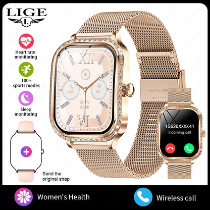 LIGE Fashion Ladies Smartwatch Women's Health Bluetooth Call Waterproof Watches Health Sports Best Friend's Smartwatch Adult