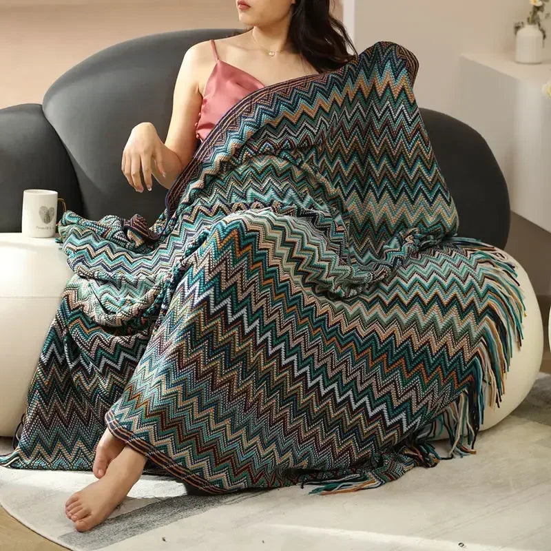 Knitted Blankets Bohemian Plaid Throw Blanket Sofa Cover With Tassels Travel Leisure Bed Cover Blanket boho Bedspread