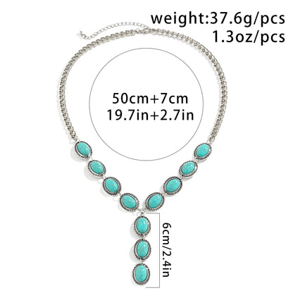 IngeSight.Z Boho Green Color Stone Long Pendant Necklaces Chest Chain for Women Punk Cuban Link Clavicle Chain Body Jewelry