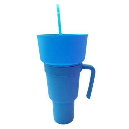 Portable Snackies Cup 2 in 1 Splash Proof Leakproof Top Snack Bowl on Drink Cups  Popcorn Stadium Tumbler with Straw Cinema Trip