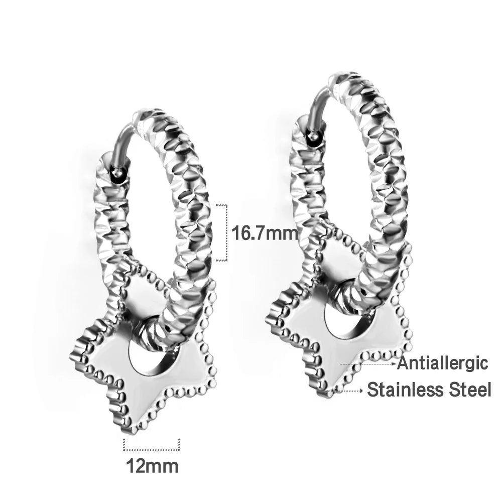 LUXUSTEEL Golden Heart style Women's Hoop Earrings Stainless Steel Female Earring Flower Star Drop Ear ring Jewelry Gifts