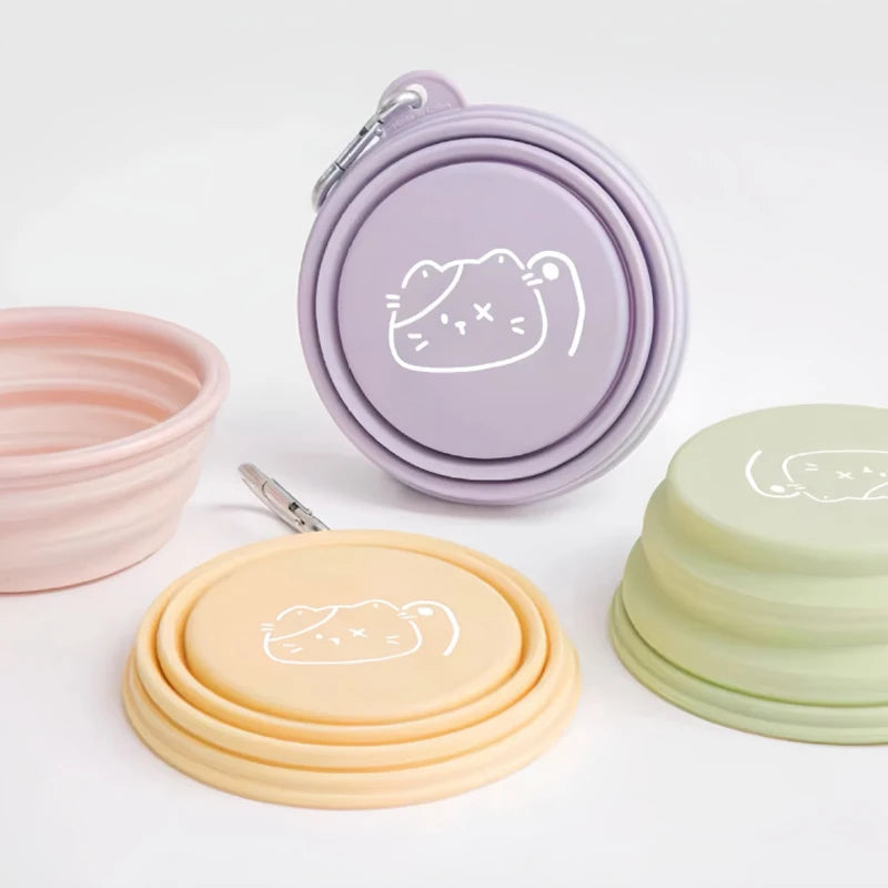 350/650ml Collapsible Pet Travel Bowl Leakproof Silicone Dog & Cat Food Water Dish Portable Outdoor Feeder with Carabiner Clip