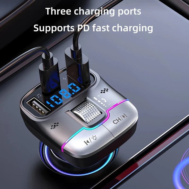 Xiaomi FM Transmitter Bluetooth 5.4 Hands-Free Portable Car AUX Radio Modulator MP3 Player with Fast Charging Adapter