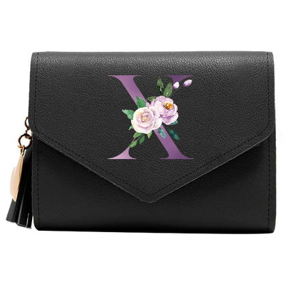 Wallet Women Rfid Blocking Small Compact Luxury Leather Pocket Wallet Ladies Mini Purse with ID Window Purple Letter Pattern