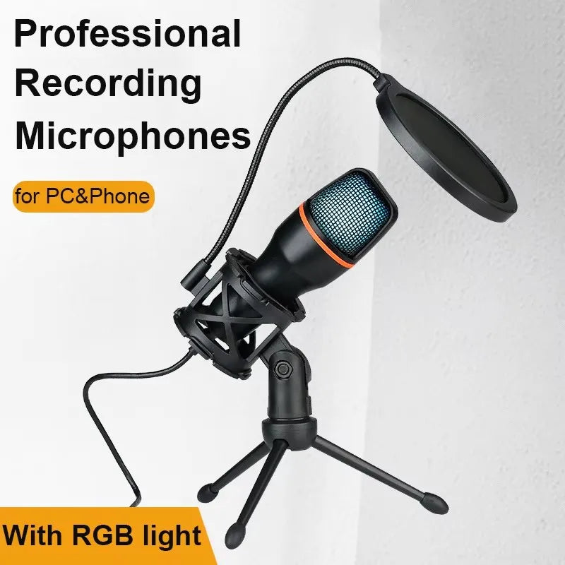 USB condenser microphone RGB desktop recording microphone suitable for PC laptops streaming media video games live streaming con