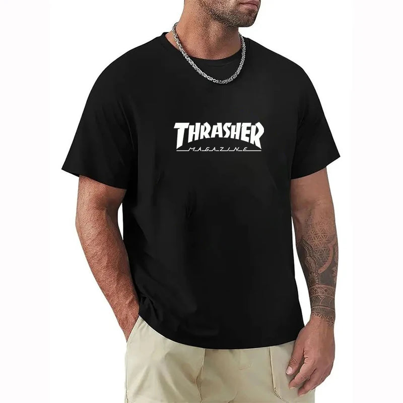 2025 T-shirts for Men Personalized T-Thrashers Y2k Clothing High Quality Summer Tops Vintage Streetwear Short Sleeve Tee White