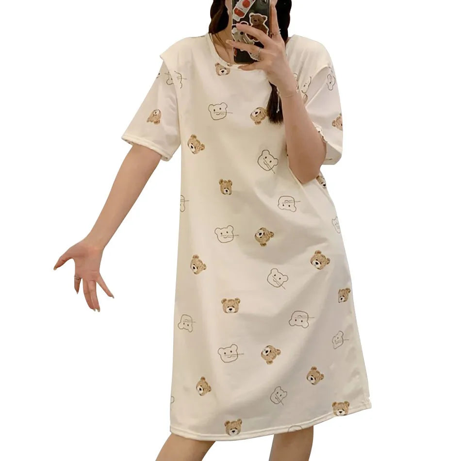 Maternity Clothings Nursing Dresses Breastfeeding Sleepwear Pattern Printing Cheerful and Lively Girl Feeling for Pregnant Women
