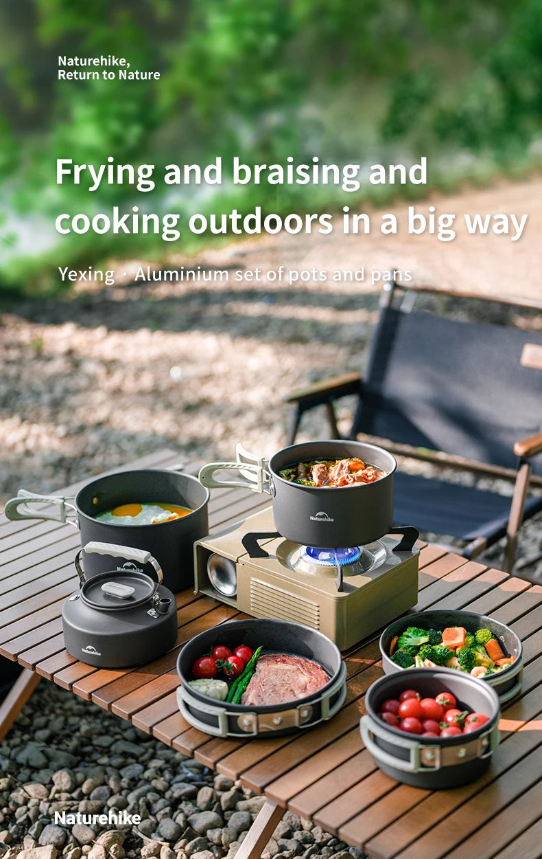 Naturehike Camping Pot Set Aluminum Alloy Cookware Pot Set Portable Outdoor Picnic Tableware Camping Cookware Kit CNK2450CF010