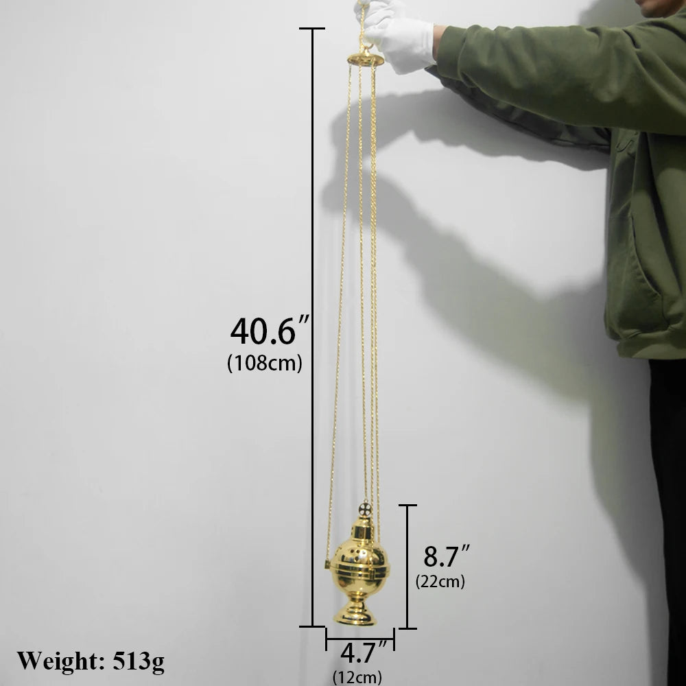 HT Church Supplier High Polished Gold Plated Hanging Incense Burner Orthodox Censer Church Home Decoration Catholic Chalice